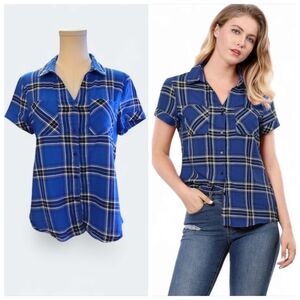 Allegra K Casual Plaid Button Down Shirt Womens Size Medium